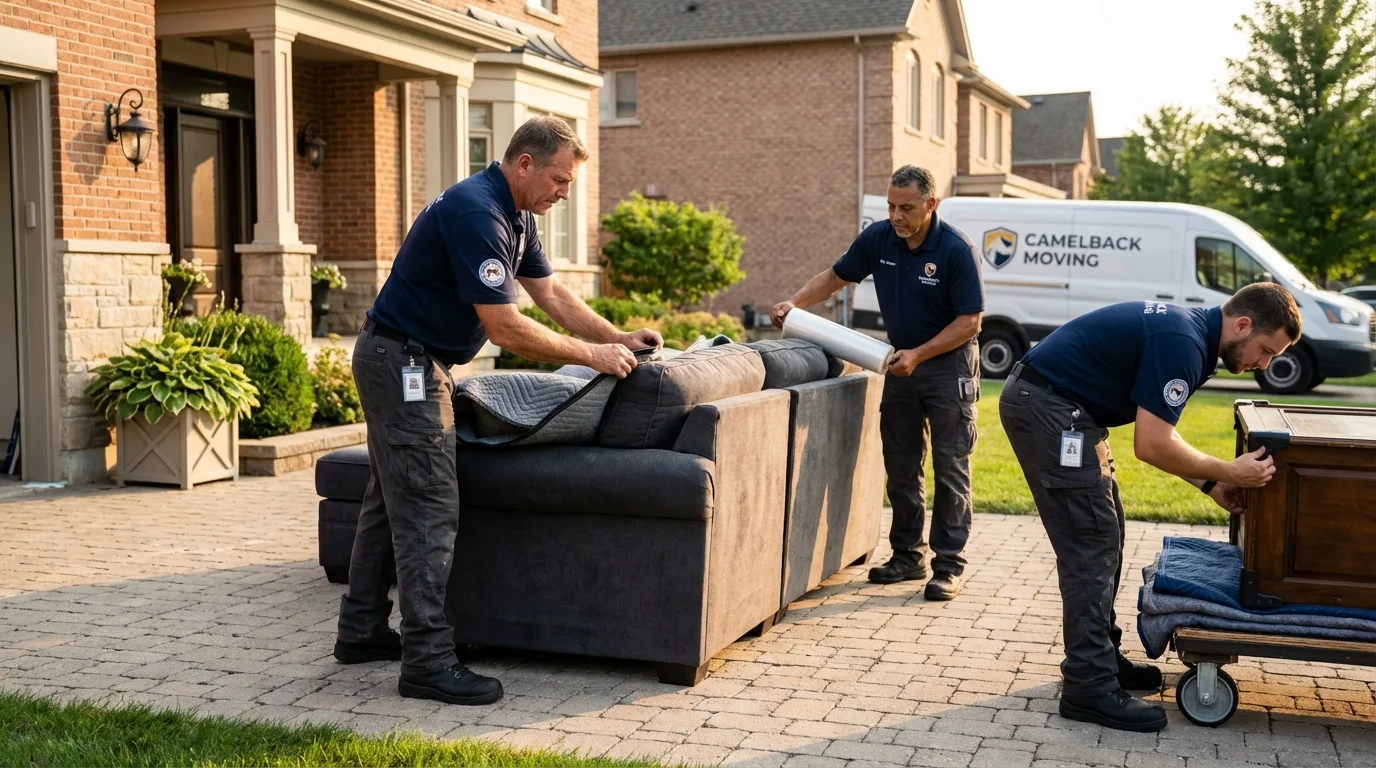 Large estate moving crew wrapping furniture in Robertsdale, AL